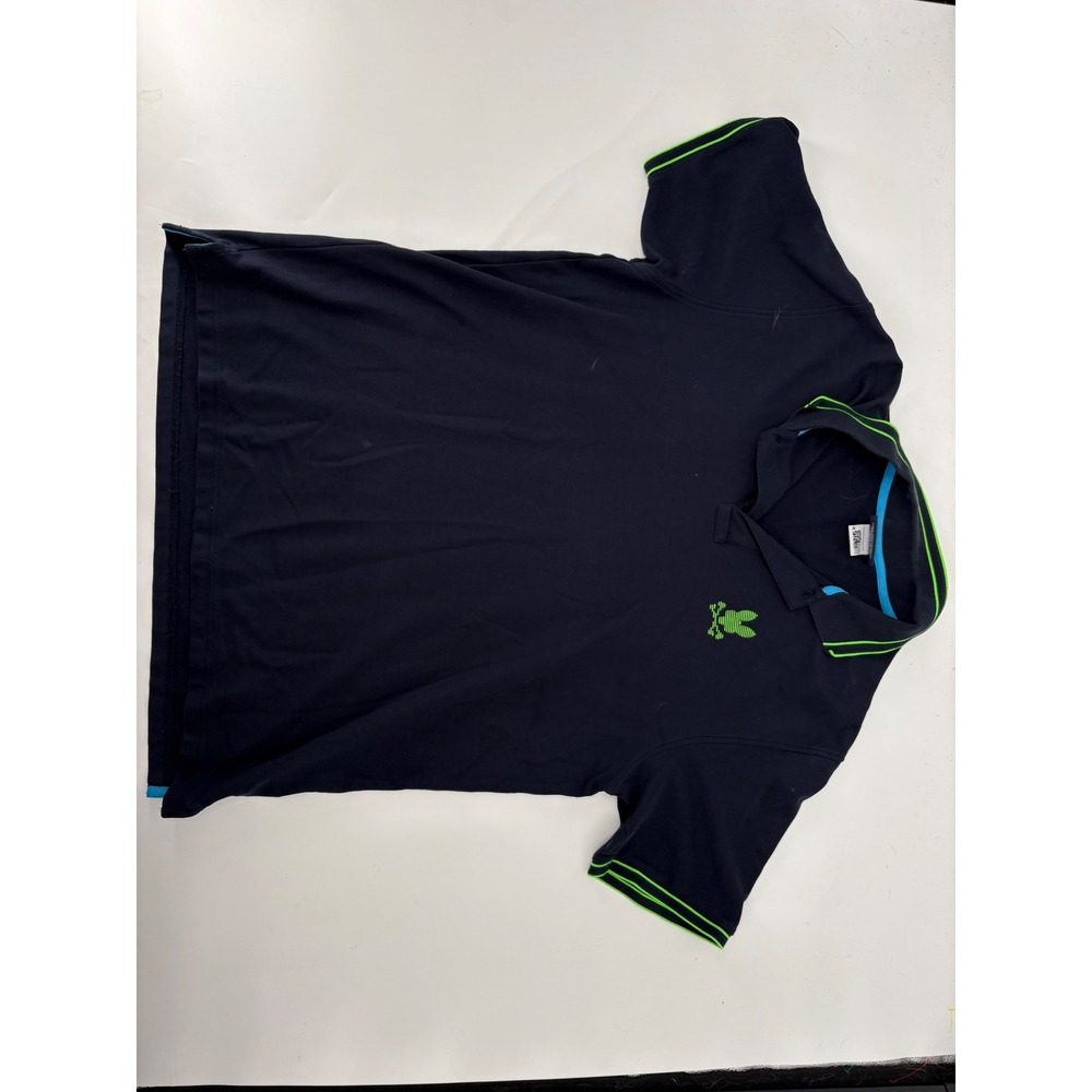Psycho Bunny Mens Navy Blue Polo Shirt Neon Green Trim Embroidered Logo Size 8 - Picture 4 of 6